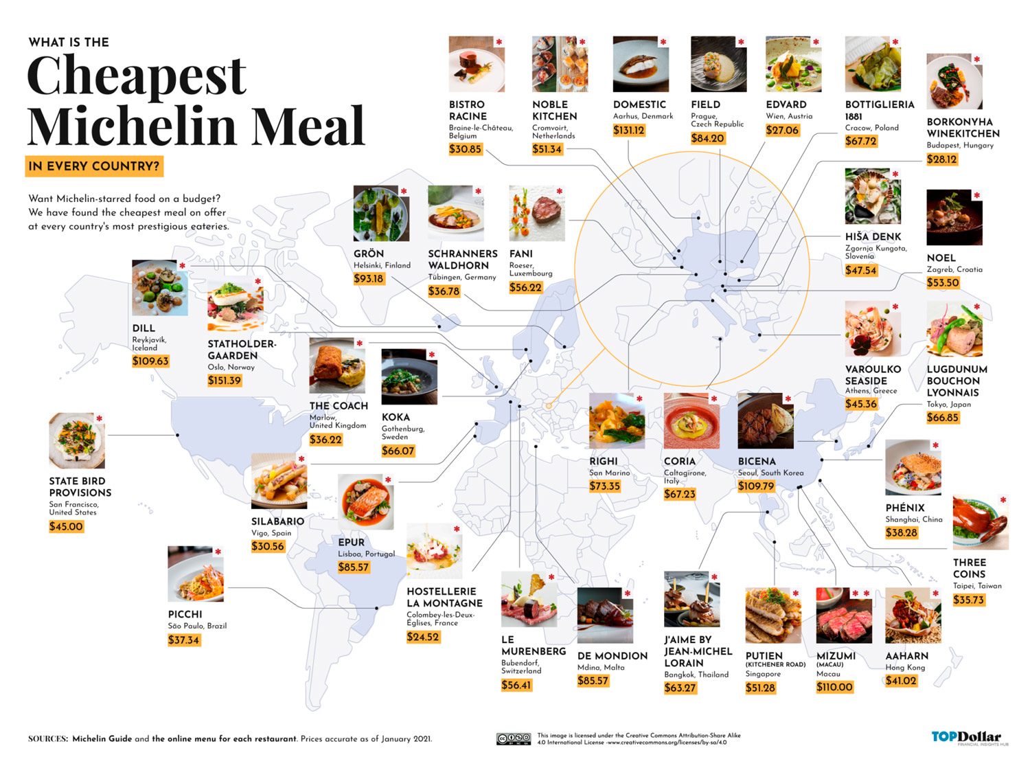 El mapa de los restaurantes con estrella Michelin más económicos para